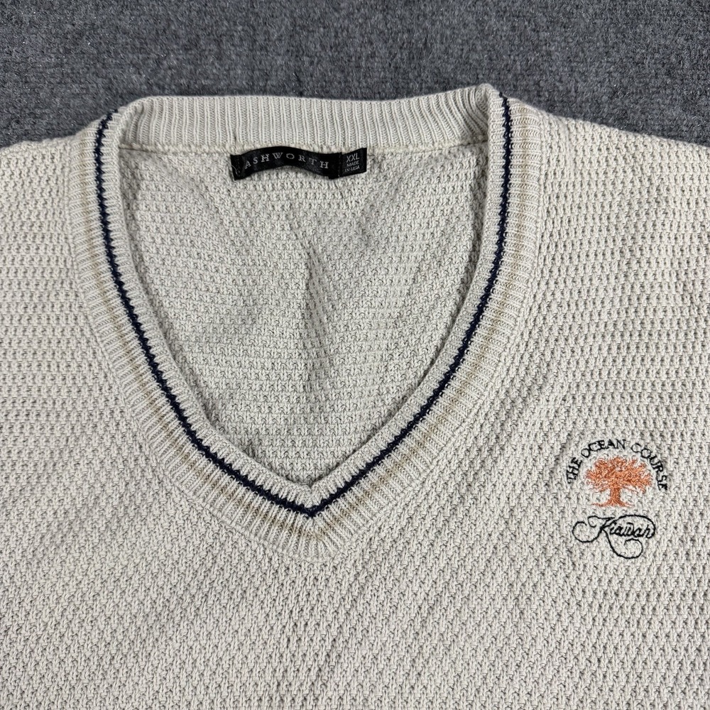 Ashworth Kiawah Ocean Course Vest‎ Mens XXL Cream Knit V Neck Preppy Golf USA